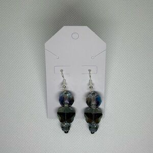 Handmade Silver Fishhook Earrings with Different Shaped Iridescent Chunky Beads